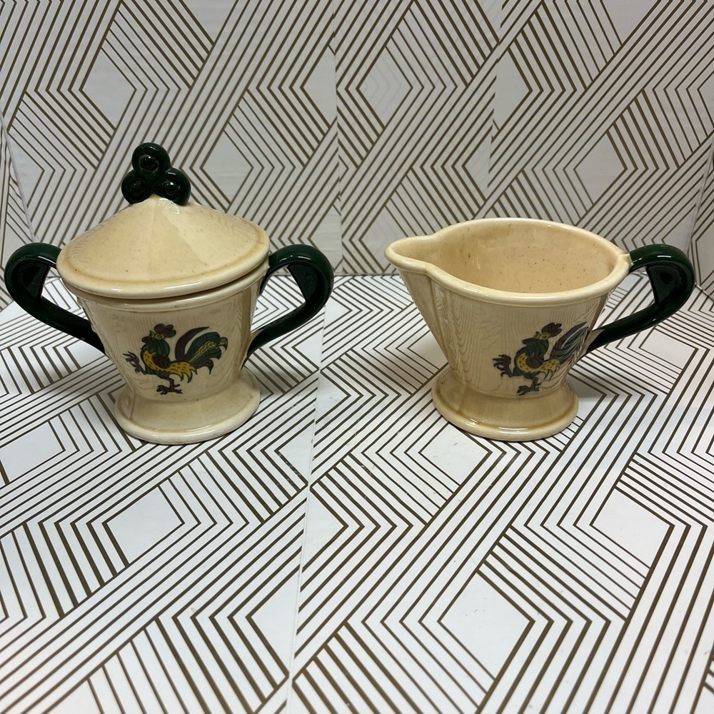 Vintage Metlox Poppy Trail Sugar Bowl & Creamer Rooster
